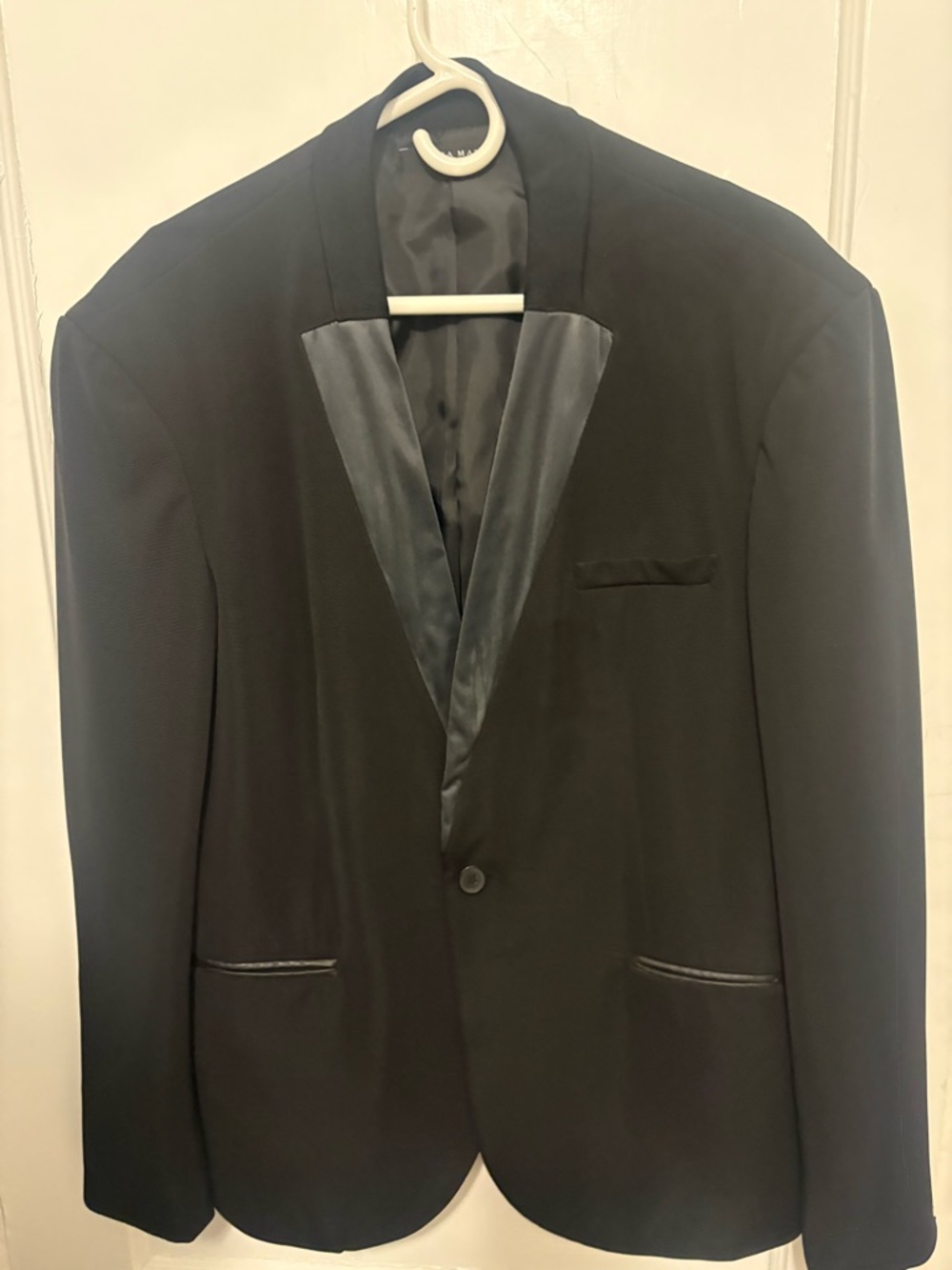 Zara Black Satin-Trim One-Button Tuxedo Blazer